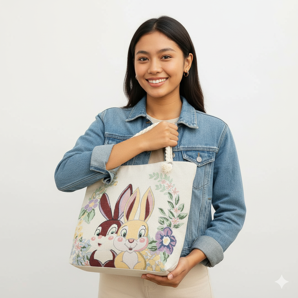 Boho Chic Double-Sided Elephant Embroidered Canvas Shoulder Bag - Spacious Everyday Tote