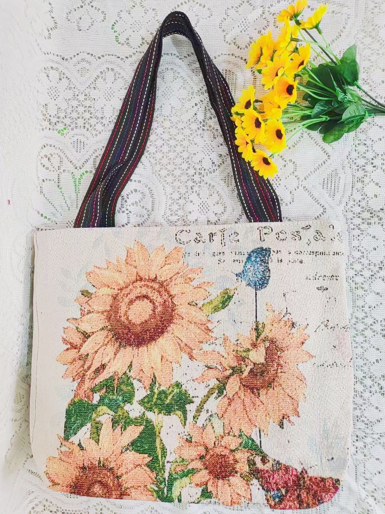 Boho Chic Double-Sided Elephant Embroidered Canvas Shoulder Bag - Spacious Everyday Tote