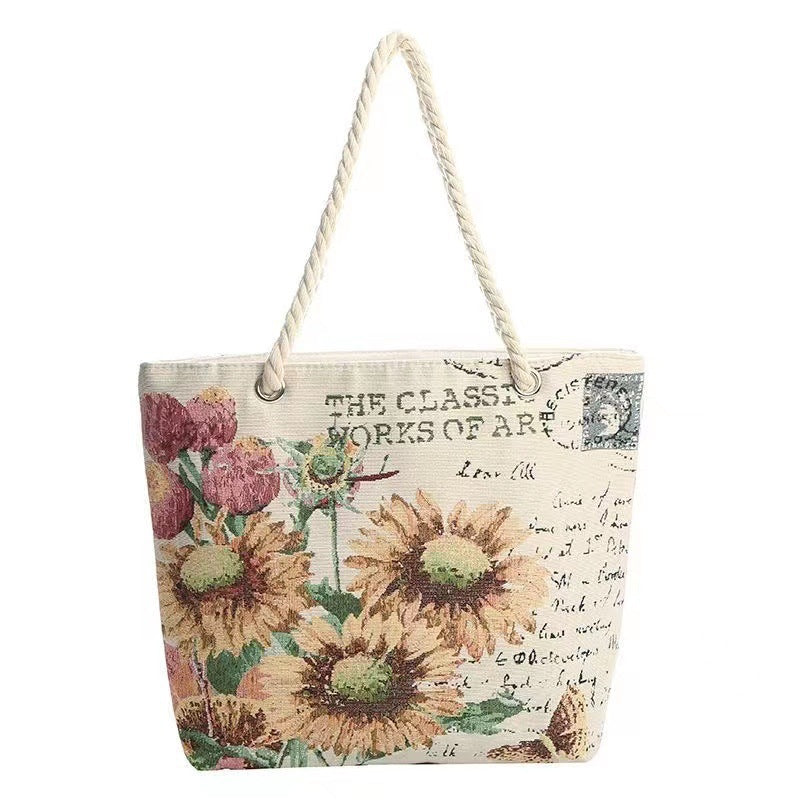 Boho Chic Double-Sided Elephant Embroidered Canvas Shoulder Bag - Spacious Everyday Tote