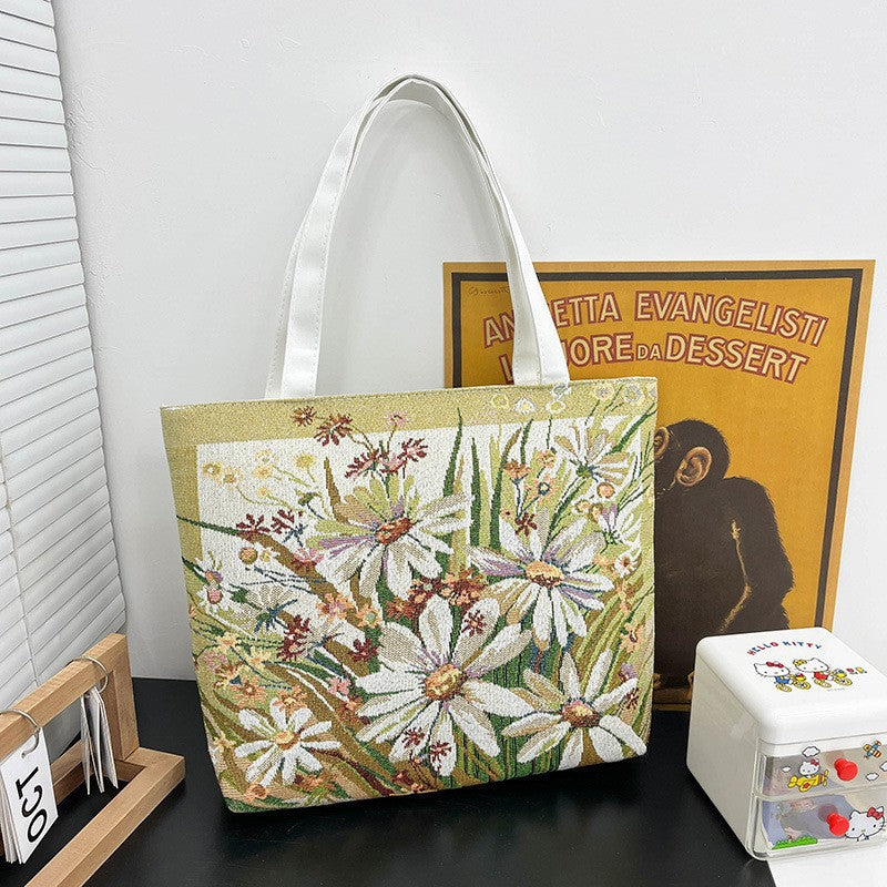Boho Chic Double-Sided Elephant Embroidered Canvas Shoulder Bag - Spacious Everyday Tote