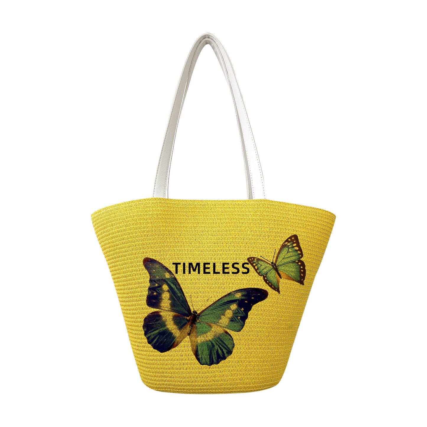Chic Butterfly Print Woven Tote Bag - Spacious Casual Shoulder Handbag