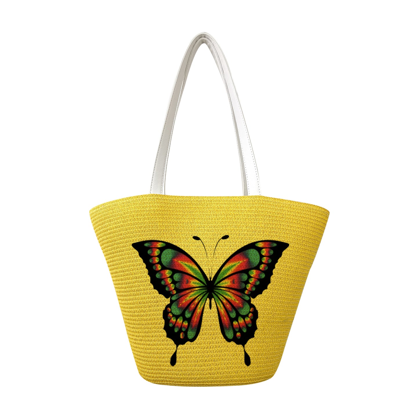 Chic Butterfly Print Woven Tote Bag - Spacious Casual Shoulder Handbag