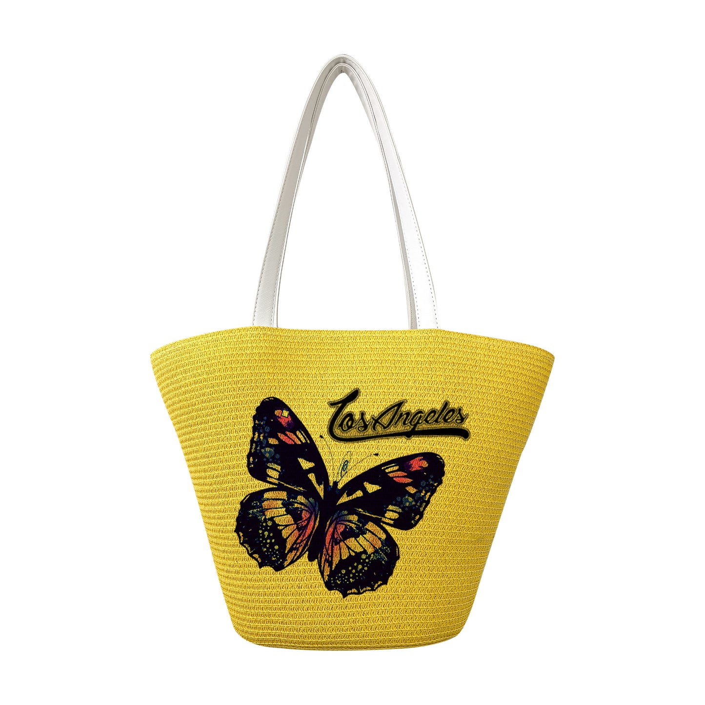 Chic Butterfly Print Woven Tote Bag - Spacious Casual Shoulder Handbag