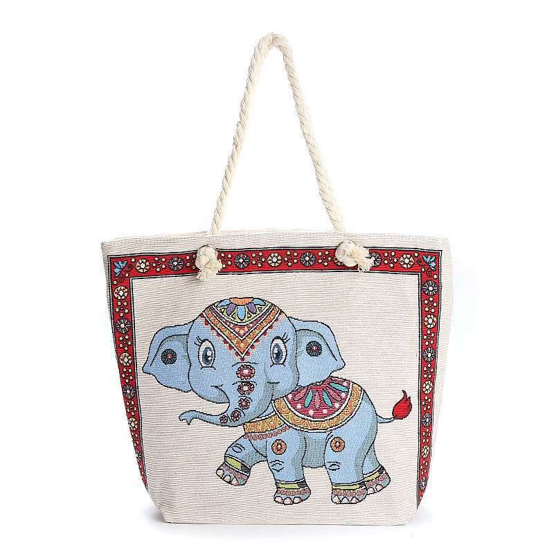 Boho Chic Double-Sided Elephant Embroidered Canvas Shoulder Bag - Spacious Everyday Tote