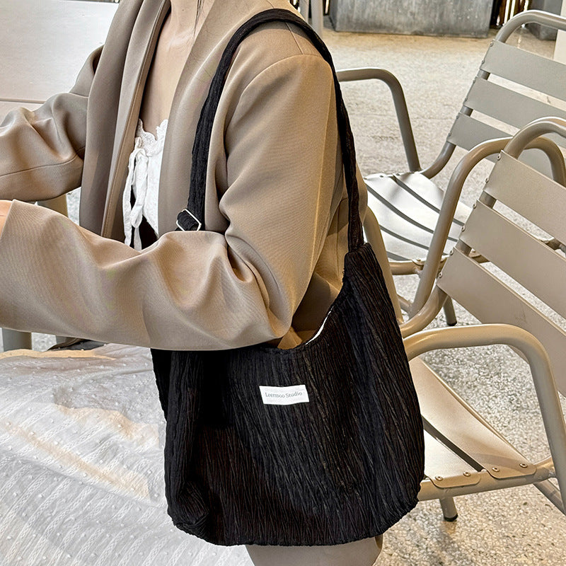 Chic Pleated Large Capacity Shoulder Tote Bag - Versatile Crossbody for Everyday Style
