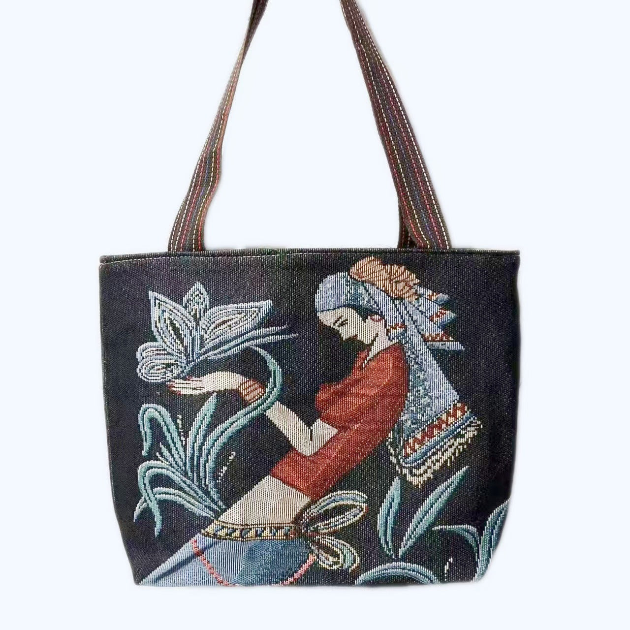 Boho Chic Double-Sided Elephant Embroidered Canvas Shoulder Bag - Spacious Everyday Tote