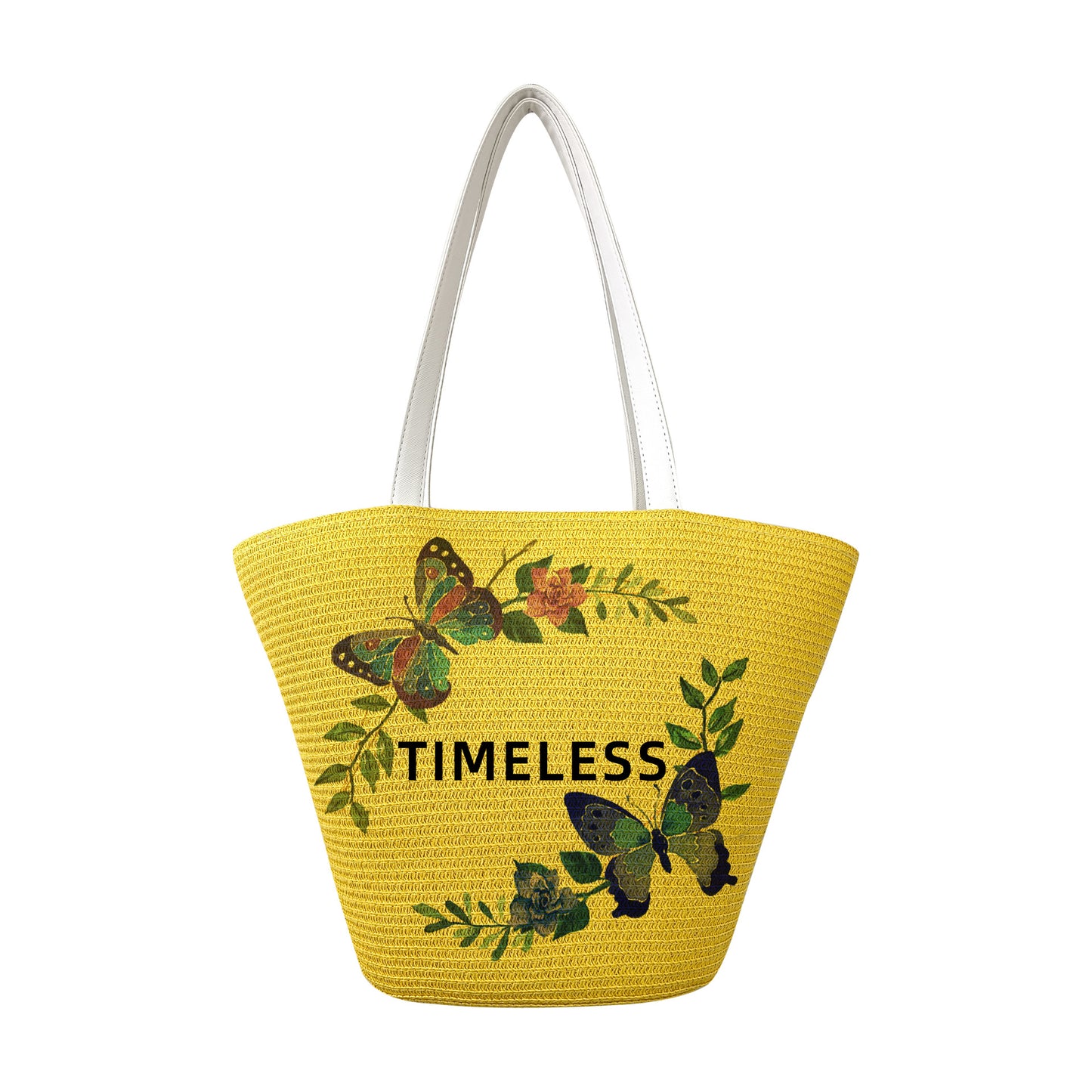 Chic Butterfly Print Woven Tote Bag - Spacious Casual Shoulder Handbag
