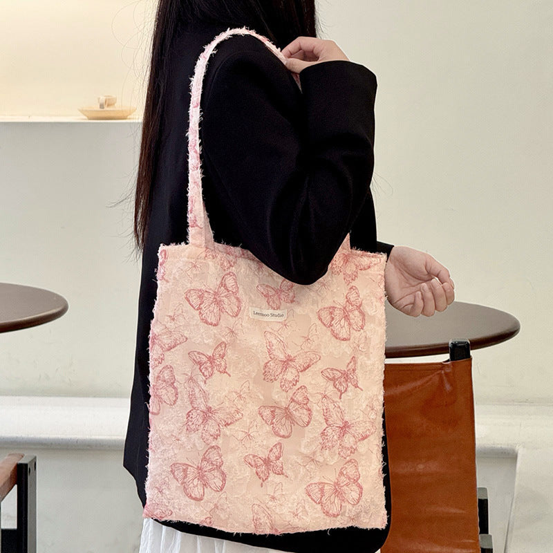 Sweet Lace Butterfly Canvas Tote Bag - Spacious & Lightweight Shoulder Carryall