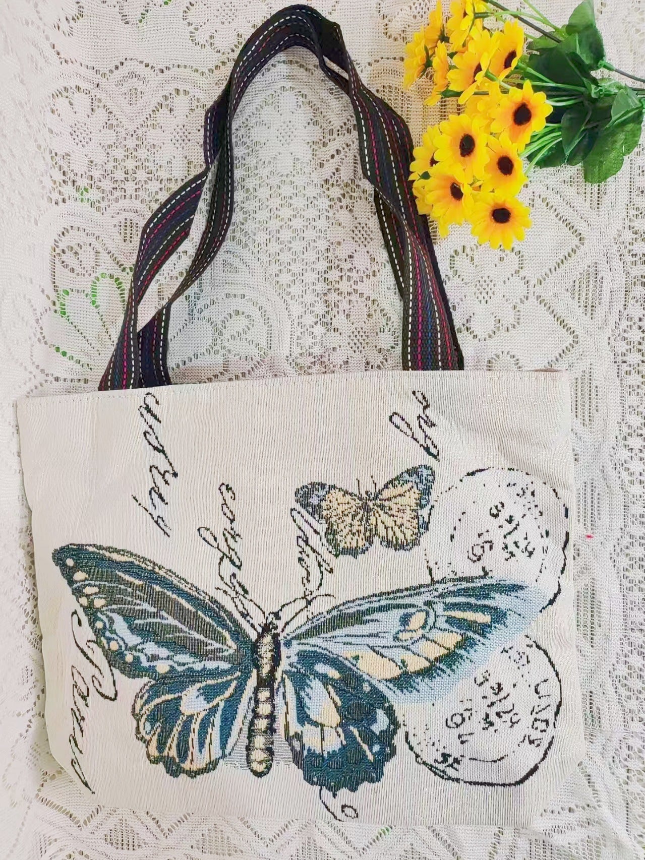 Boho Chic Double-Sided Elephant Embroidered Canvas Shoulder Bag - Spacious Everyday Tote