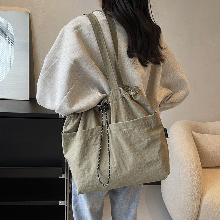 Minimalist Drawstring Bucket Bag, Women's Large Capacity Shoulder & Crossbody Purse for Everyday Chic