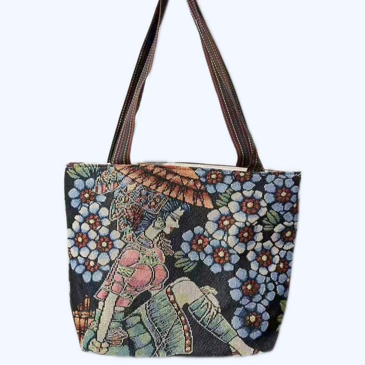 Boho Chic Double-Sided Elephant Embroidered Canvas Shoulder Bag - Spacious Everyday Tote