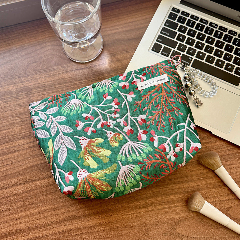 Retro Chic Embossed Floral Makeup Organizer & Travel Pouch - Large Capacity, Portable Handbag for Women
