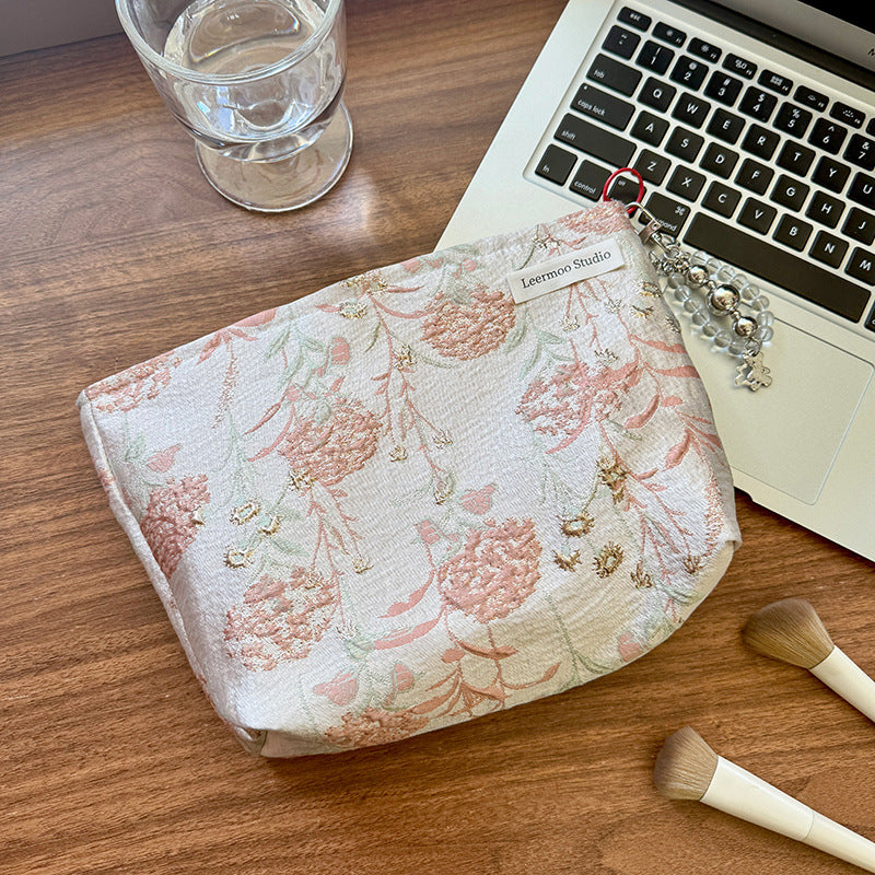Retro Chic Embossed Floral Makeup Organizer & Travel Pouch - Large Capacity, Portable Handbag for Women