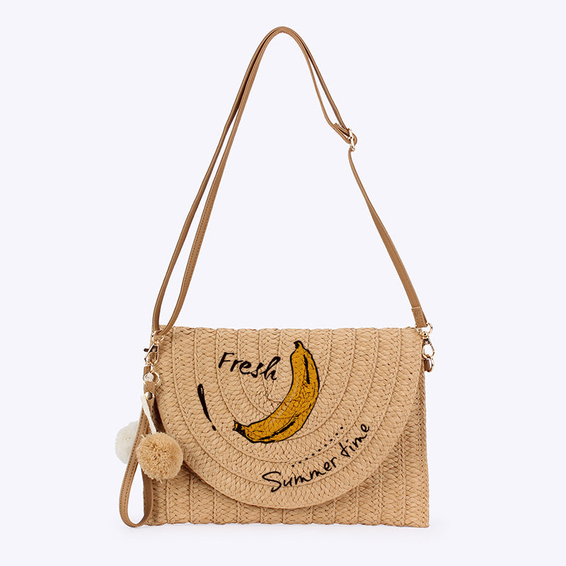 Chic Parrot Print Woven Straw Bag - Convertible Crossbody & Clutch