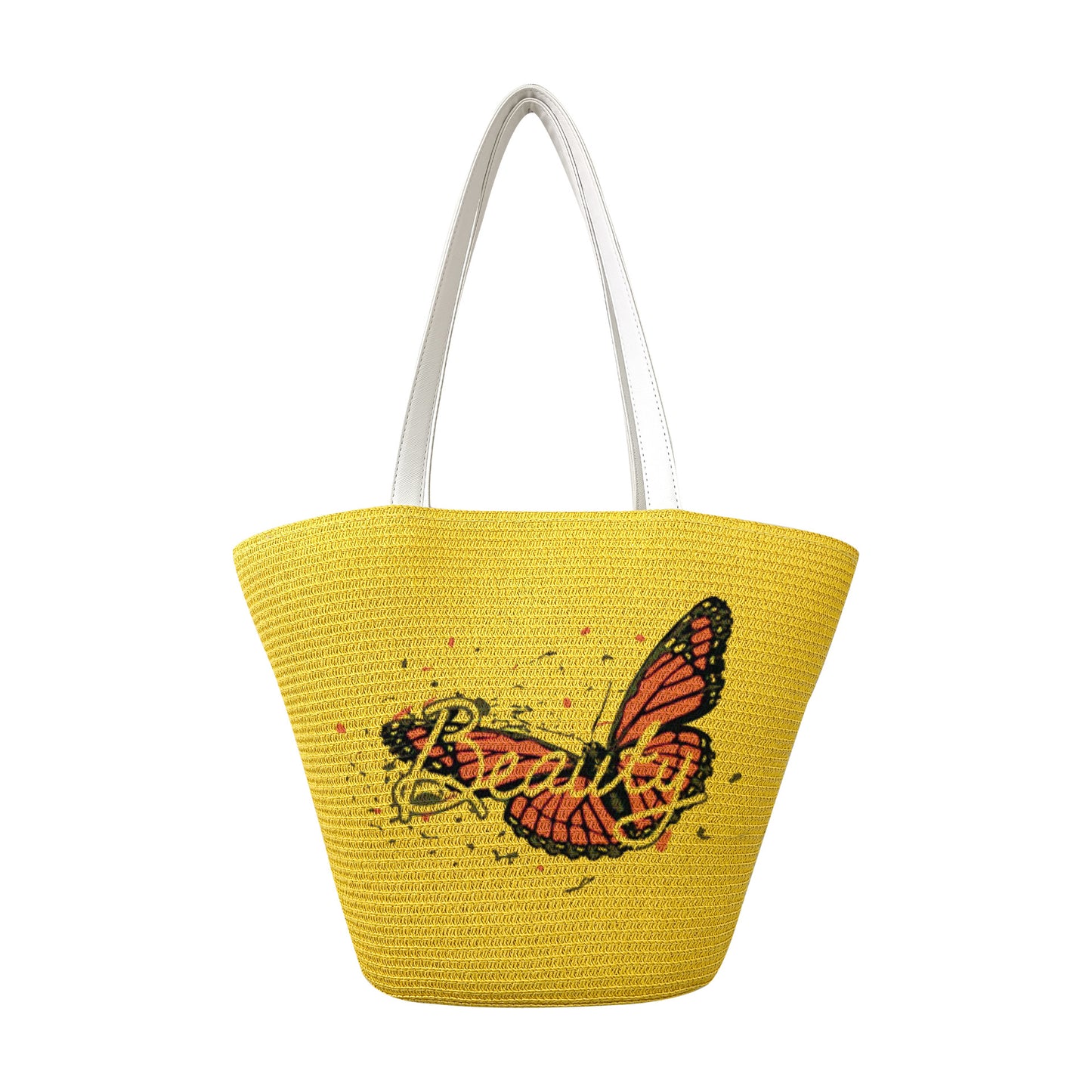 Chic Butterfly Print Woven Tote Bag - Spacious Casual Shoulder Handbag