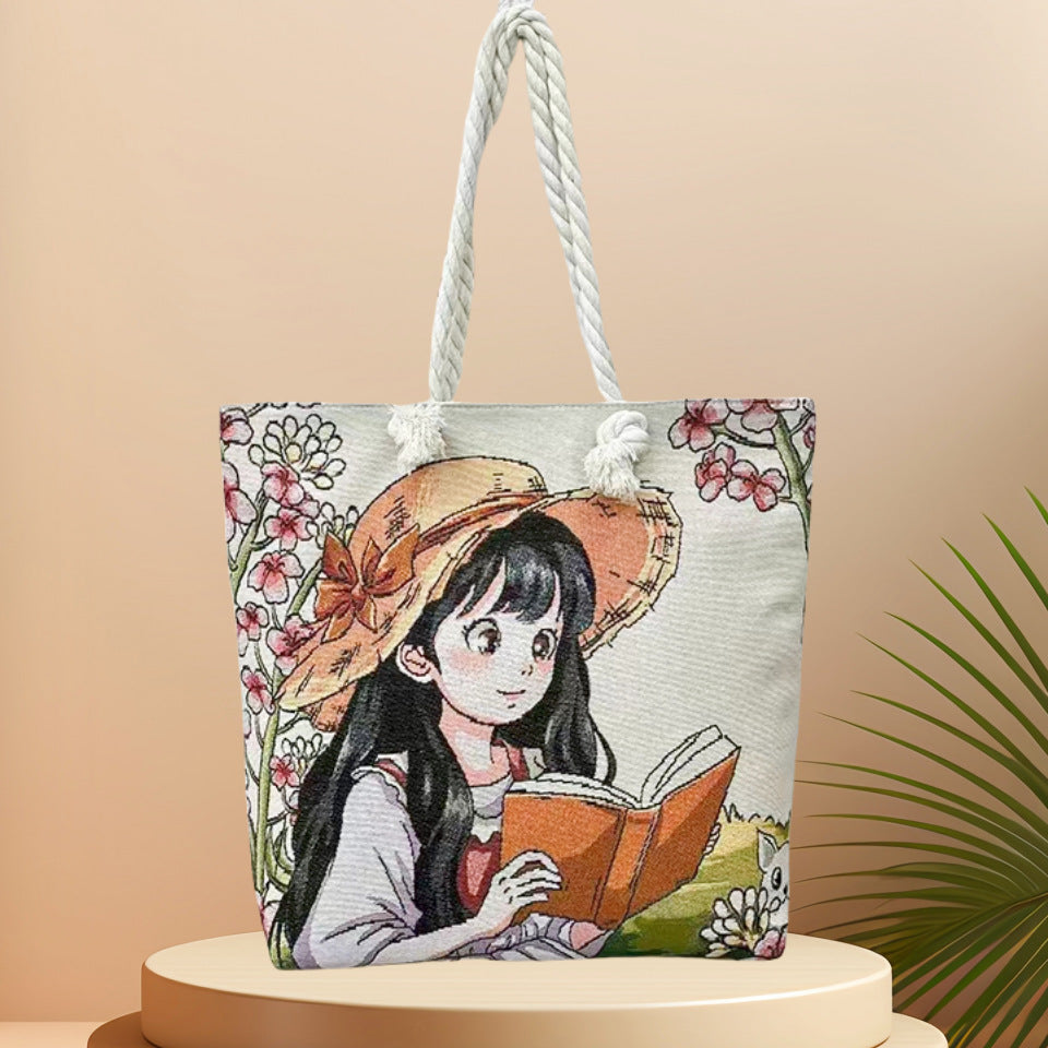 Boho Chic Double-Sided Elephant Embroidered Canvas Shoulder Bag - Spacious Everyday Tote