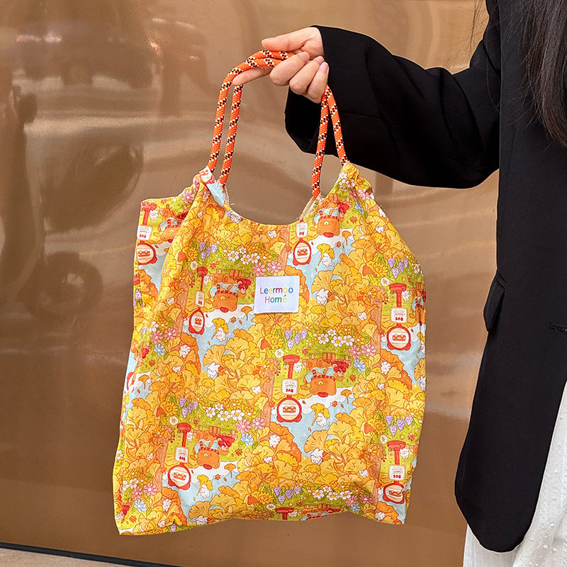 Chic Floral Embossed Drawstring Tote Bag - Large Capacity Polyester Canvas Shopper for Everyday & Leisure