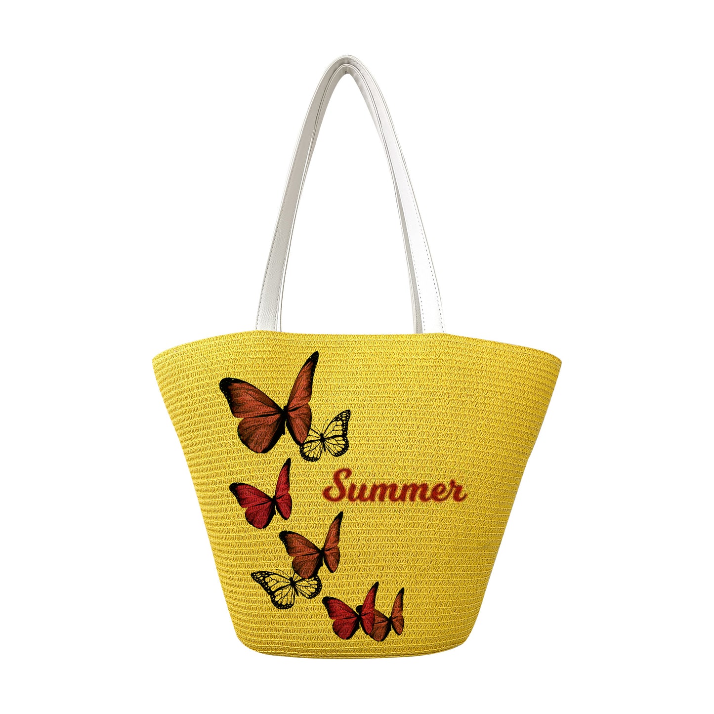 Chic Butterfly Print Woven Tote Bag - Spacious Casual Shoulder Handbag