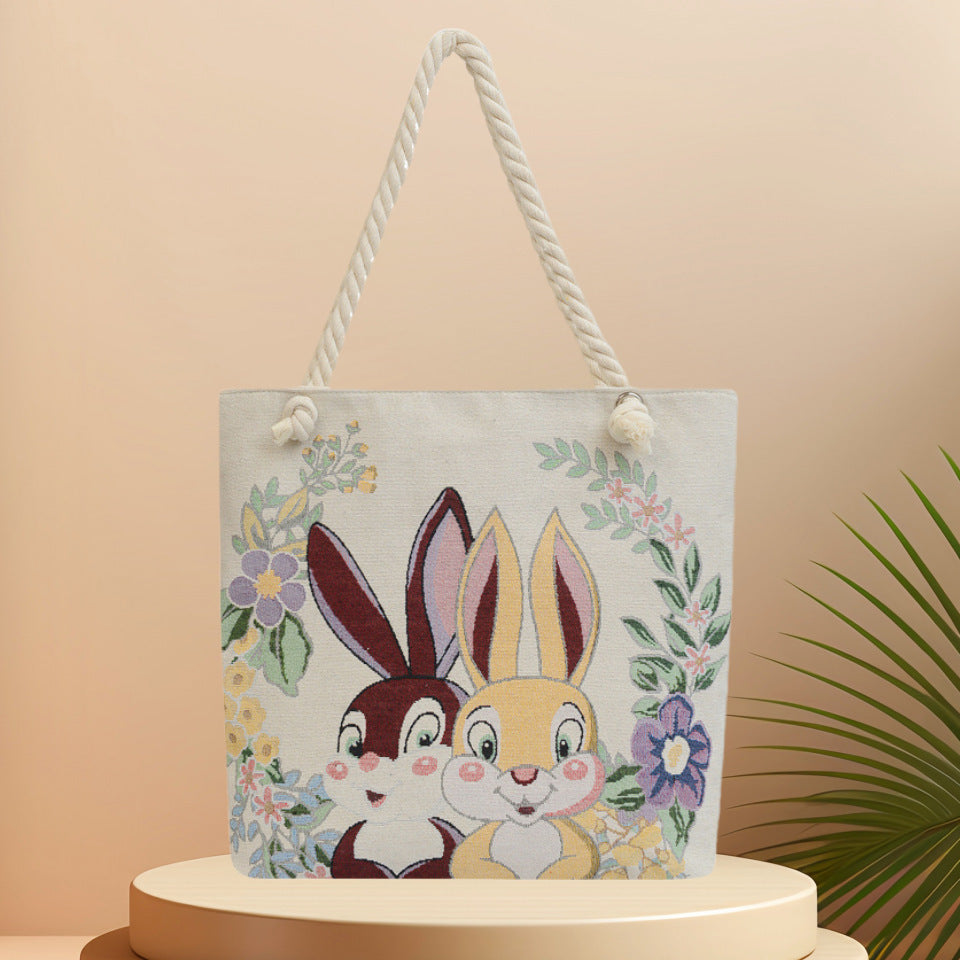 Boho Chic Double-Sided Elephant Embroidered Canvas Shoulder Bag - Spacious Everyday Tote