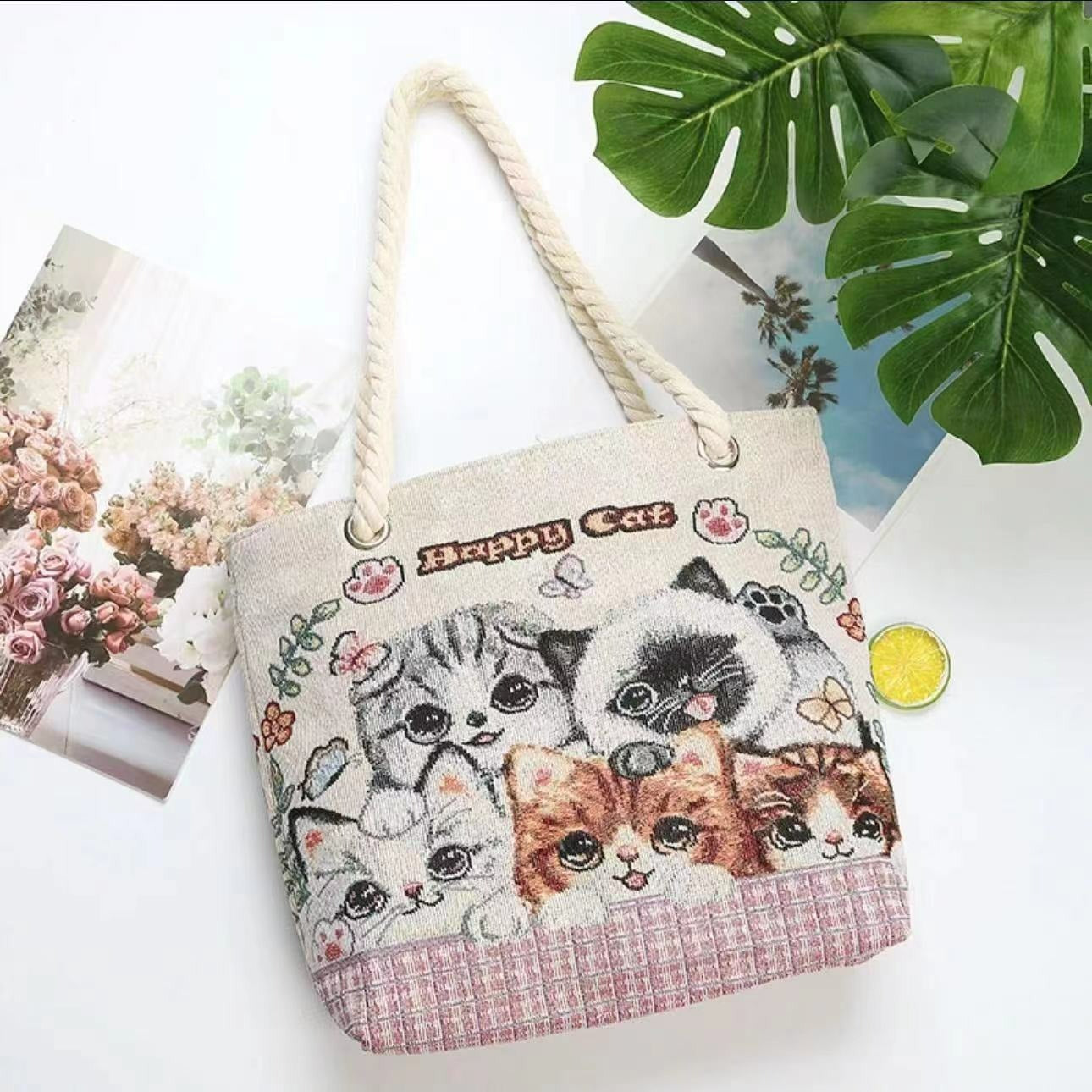 Boho Chic Double-Sided Elephant Embroidered Canvas Shoulder Bag - Spacious Everyday Tote