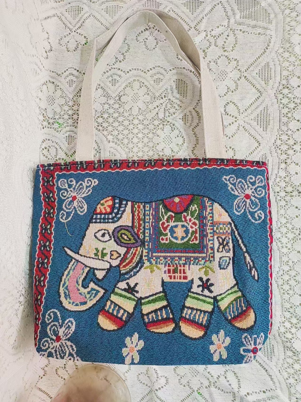 Boho Chic Double-Sided Elephant Embroidered Canvas Shoulder Bag - Spacious Everyday Tote