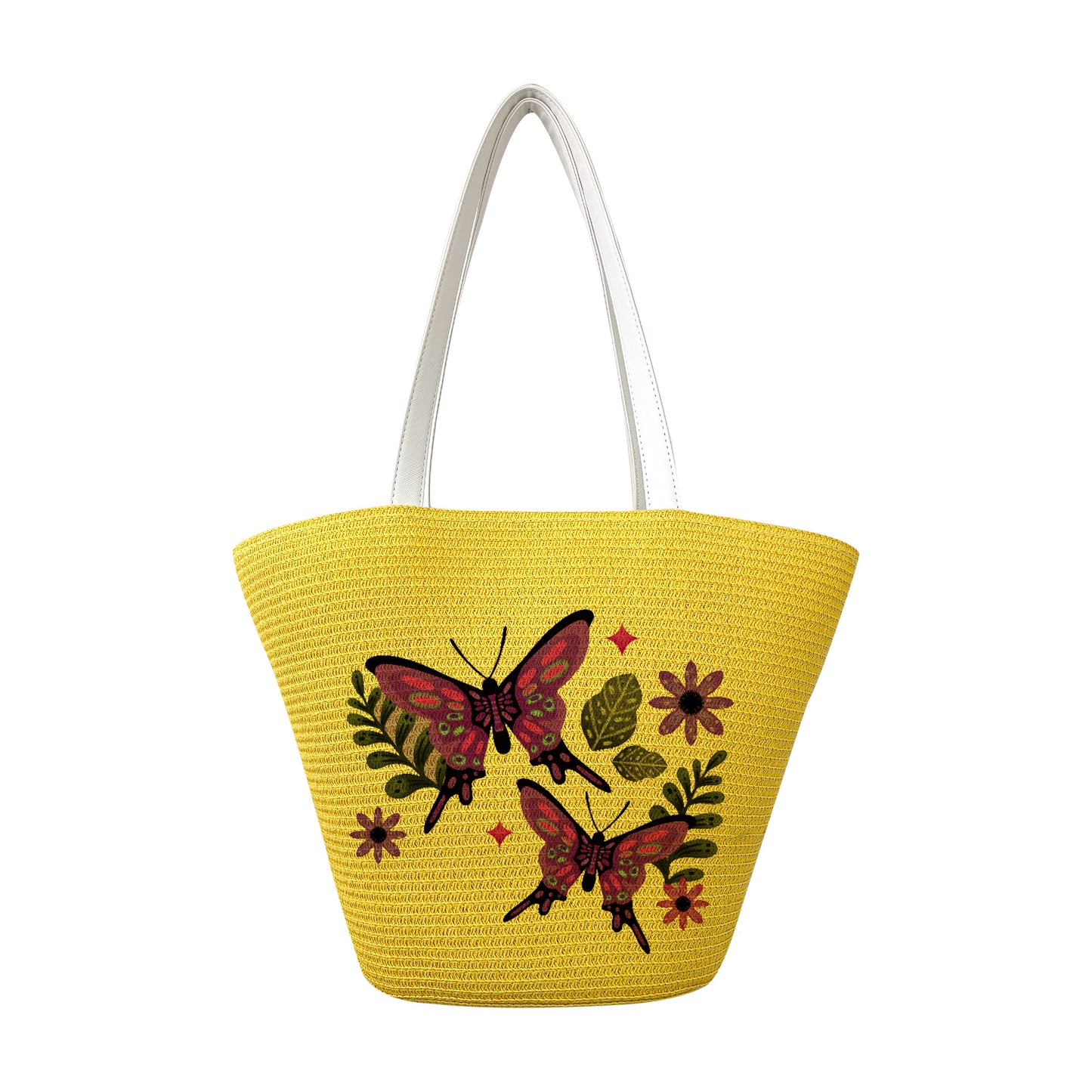 Chic Butterfly Print Woven Tote Bag - Spacious Casual Shoulder Handbag
