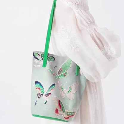 Chic Art Print Butterfly Bucket Bag - Spacious Shoulder Bag for Everyday Style