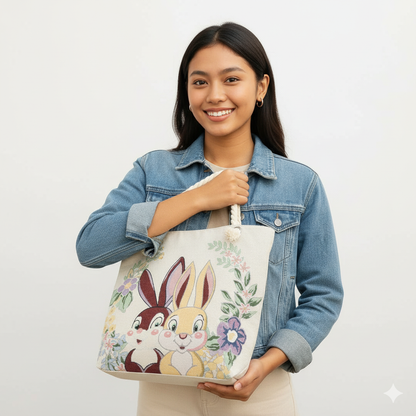 Boho Chic Double-Sided Elephant Embroidered Canvas Shoulder Bag - Spacious Everyday Tote