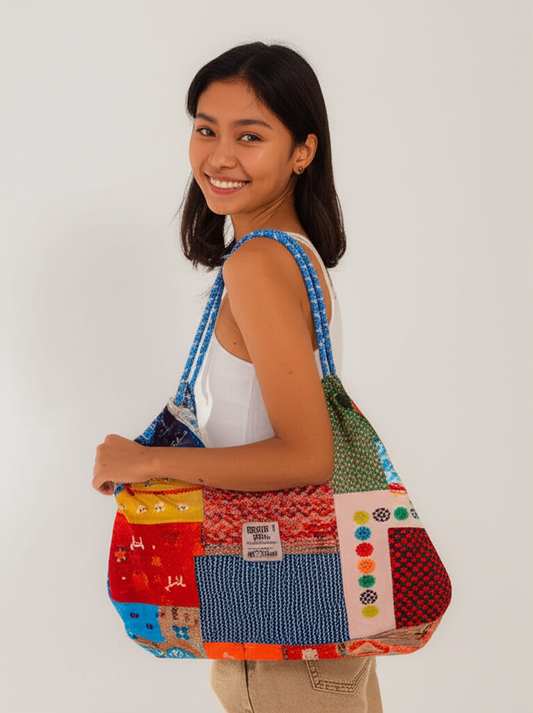 Boho Chic Printed Canvas Tote Bag - Large Capacity Slouchy Casual Shoulder Bag for Women