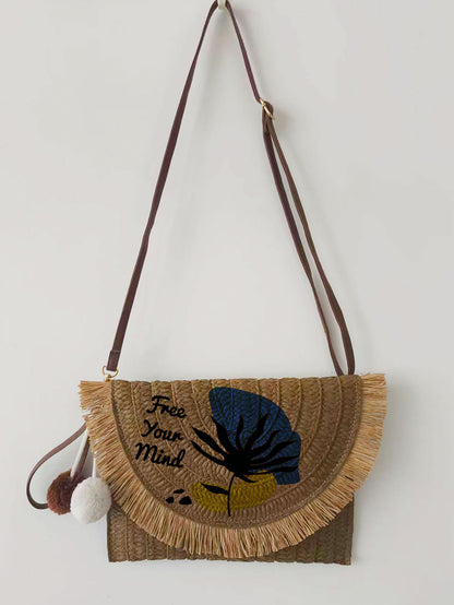 Artisan Woven Floral Print Crossbody Bag - Versatile Clutch for Effortless Style