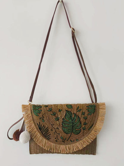 Artisan Woven Floral Print Crossbody Bag - Versatile Clutch for Effortless Style