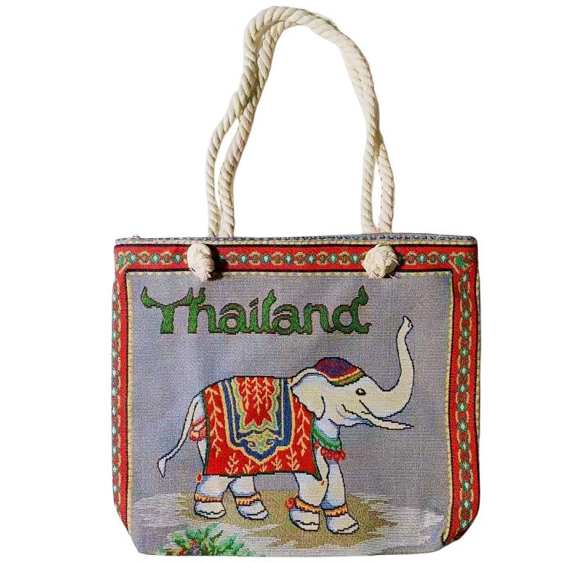 Boho Chic Double-Sided Elephant Embroidered Canvas Shoulder Bag - Spacious Everyday Tote