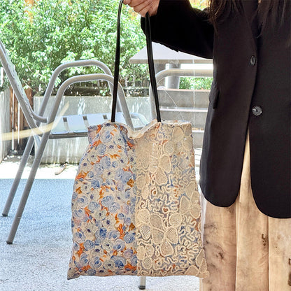Chic Floral Lace Patchwork Shoulder Bag - Retro Large Capacity Crossbody & Underarm Tote