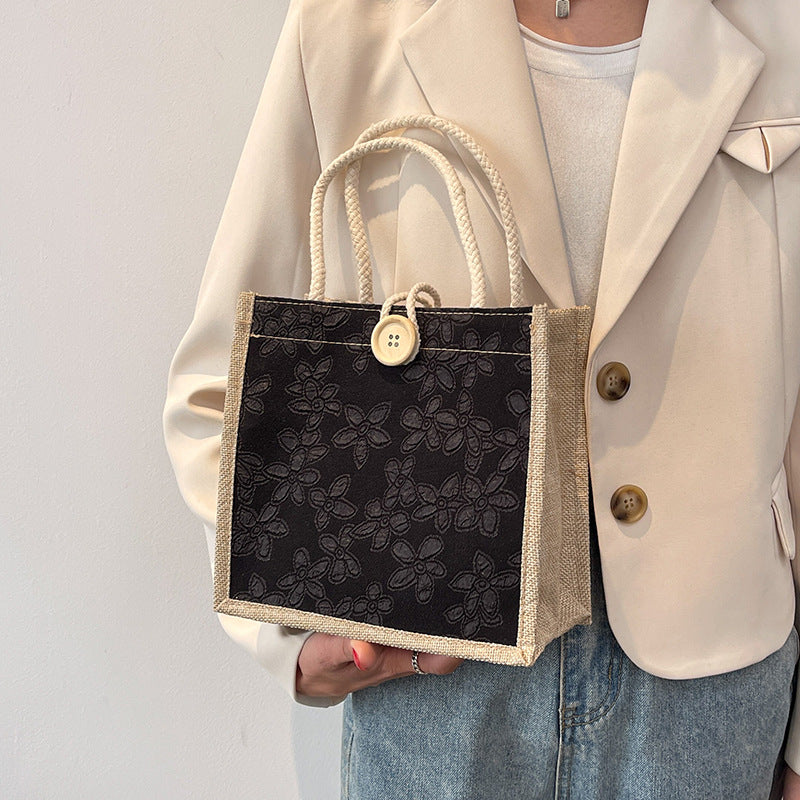 Chic Floral Canvas Mini Tote Bag - Casual Everyday Handbag for Women