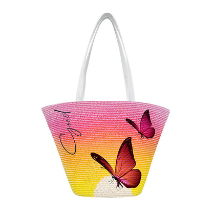 Chic Butterfly Print Woven Tote Bag - Spacious Casual Shoulder Handbag