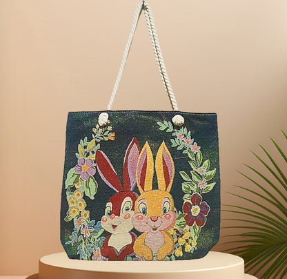 Boho Chic Double-Sided Elephant Embroidered Canvas Shoulder Bag - Spacious Everyday Tote