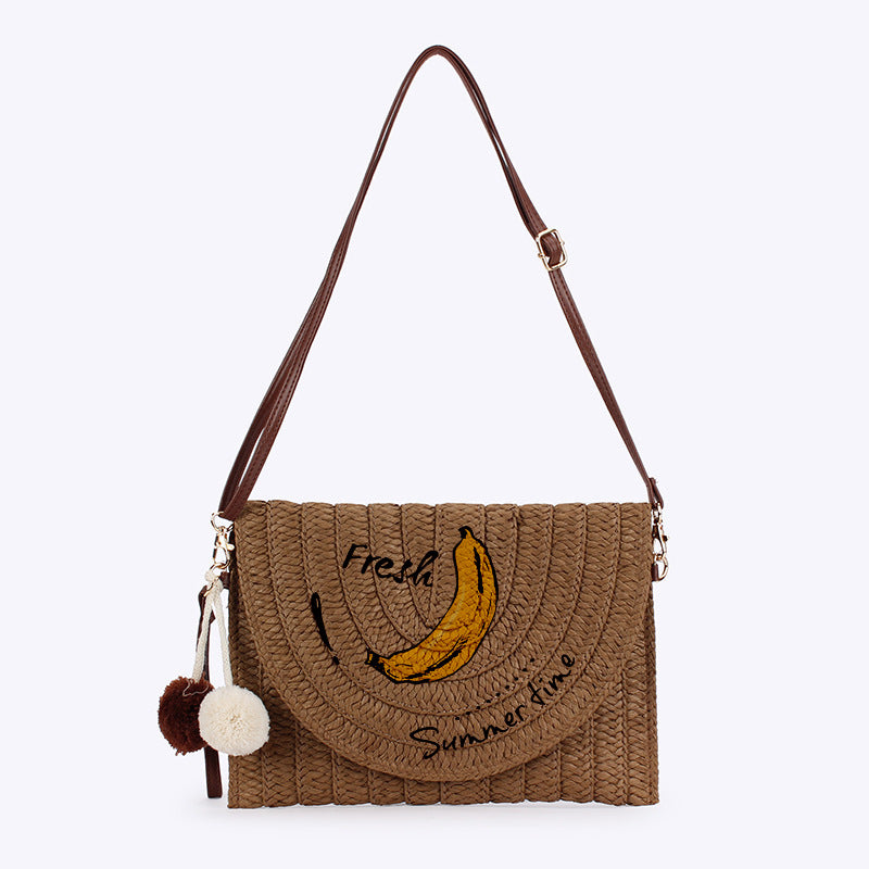 Chic Parrot Print Woven Straw Bag - Convertible Crossbody & Clutch