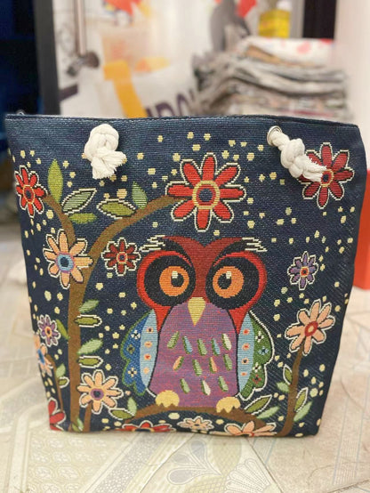 Boho Chic Double-Sided Elephant Embroidered Canvas Shoulder Bag - Spacious Everyday Tote