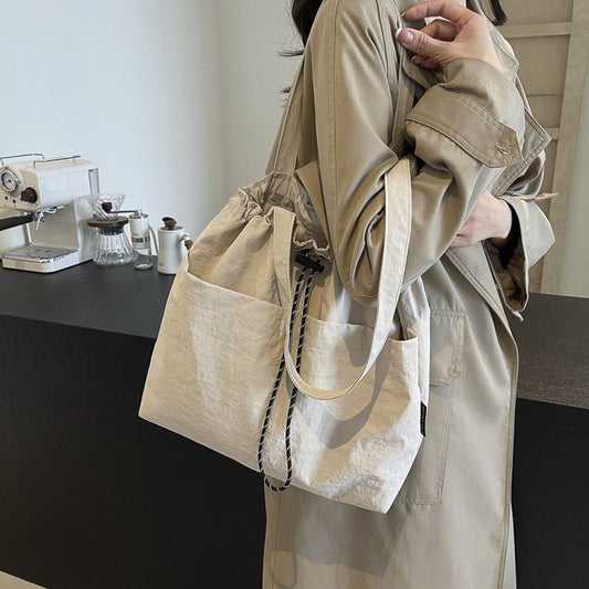 Minimalist Drawstring Bucket Bag, Women's Large Capacity Shoulder & Crossbody Purse for Everyday Chic