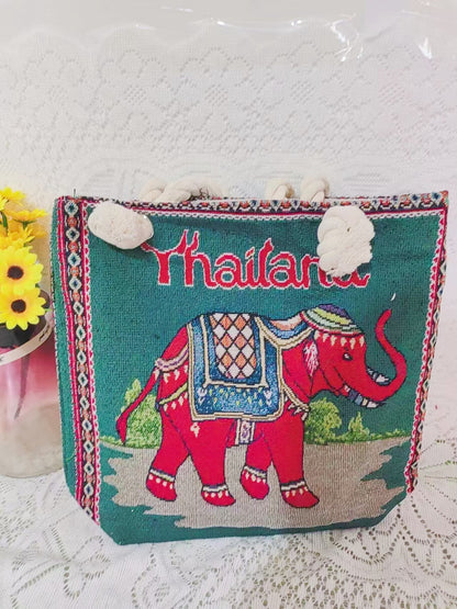Boho Chic Double-Sided Elephant Embroidered Canvas Shoulder Bag - Spacious Everyday Tote