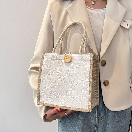 Chic Floral Canvas Mini Tote Bag - Casual Everyday Handbag for Women