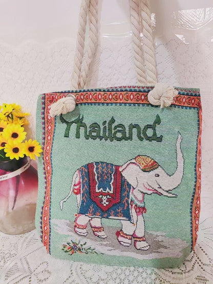 Boho Chic Double-Sided Elephant Embroidered Canvas Shoulder Bag - Spacious Everyday Tote