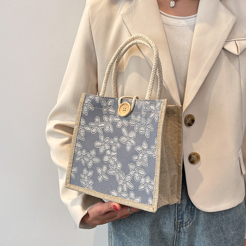 Chic Floral Canvas Mini Tote Bag - Casual Everyday Handbag for Women