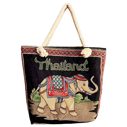 Boho Chic Double-Sided Elephant Embroidered Canvas Shoulder Bag - Spacious Everyday Tote